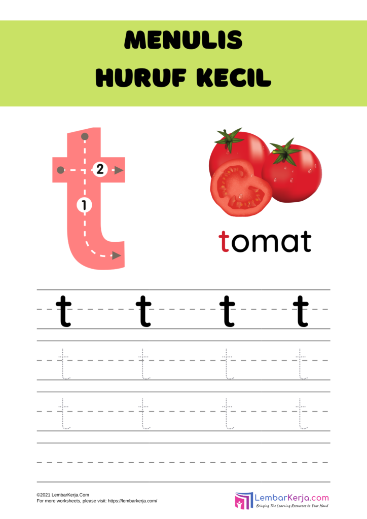 Menulis Huruf t Kecil - LembarKerja.Com