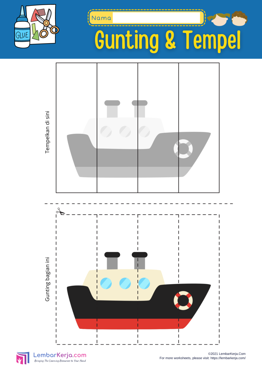 Gunting Tempel: Kapal - LembarKerja.Com