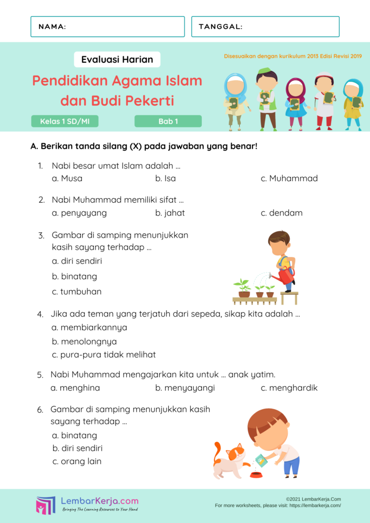 Evaluasi Harian PAI Bab 1 Kelas 1 SD/MI - LembarKerja.Com