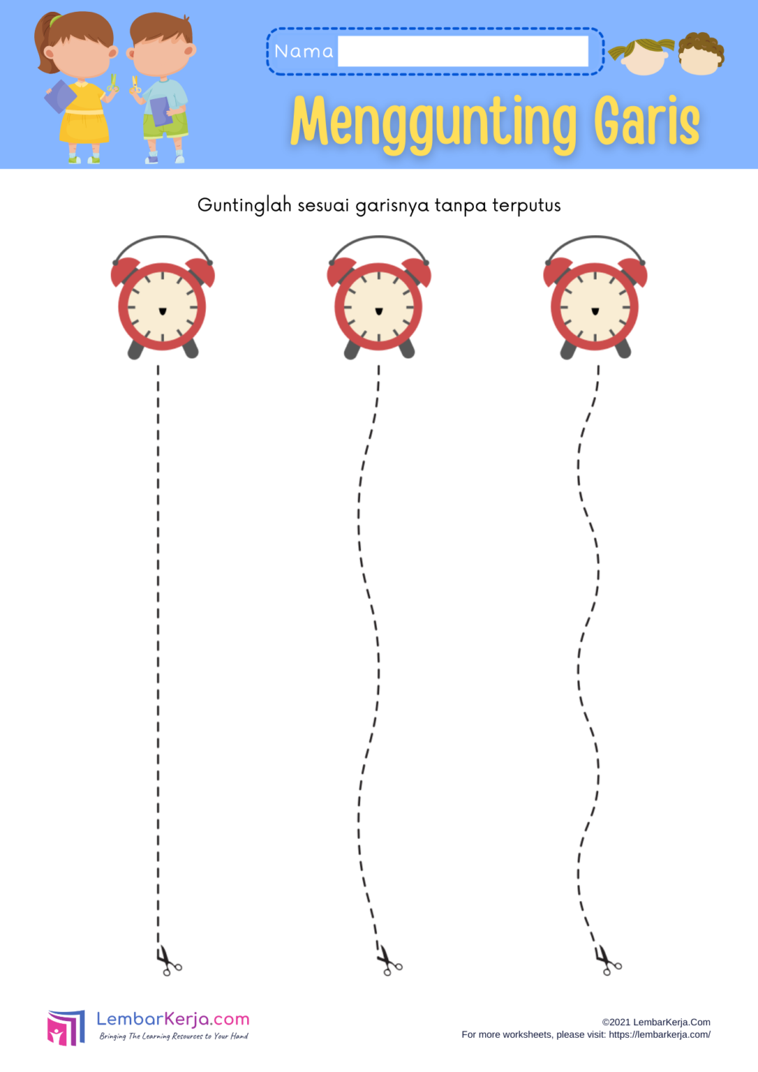 Menggunting Garis (1) - LembarKerja.Com