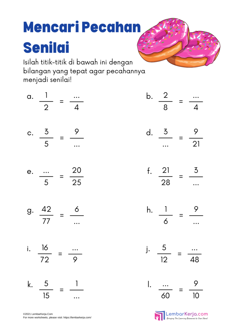 Menentukan Pecahan Senilai (1) - LembarKerja.Com