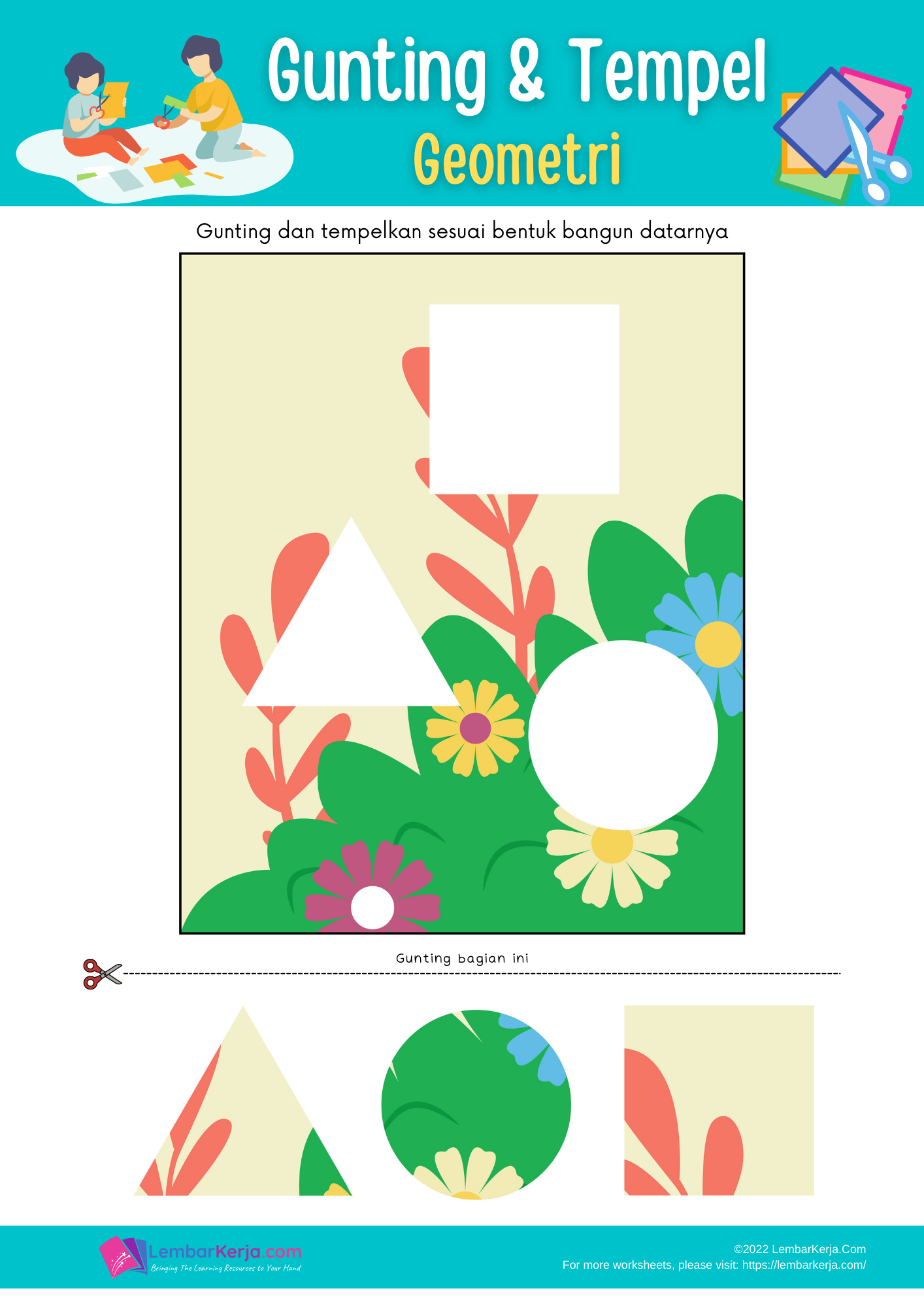 Gunting Tempel Geometri: Bunga (2) - LembarKerja.Com