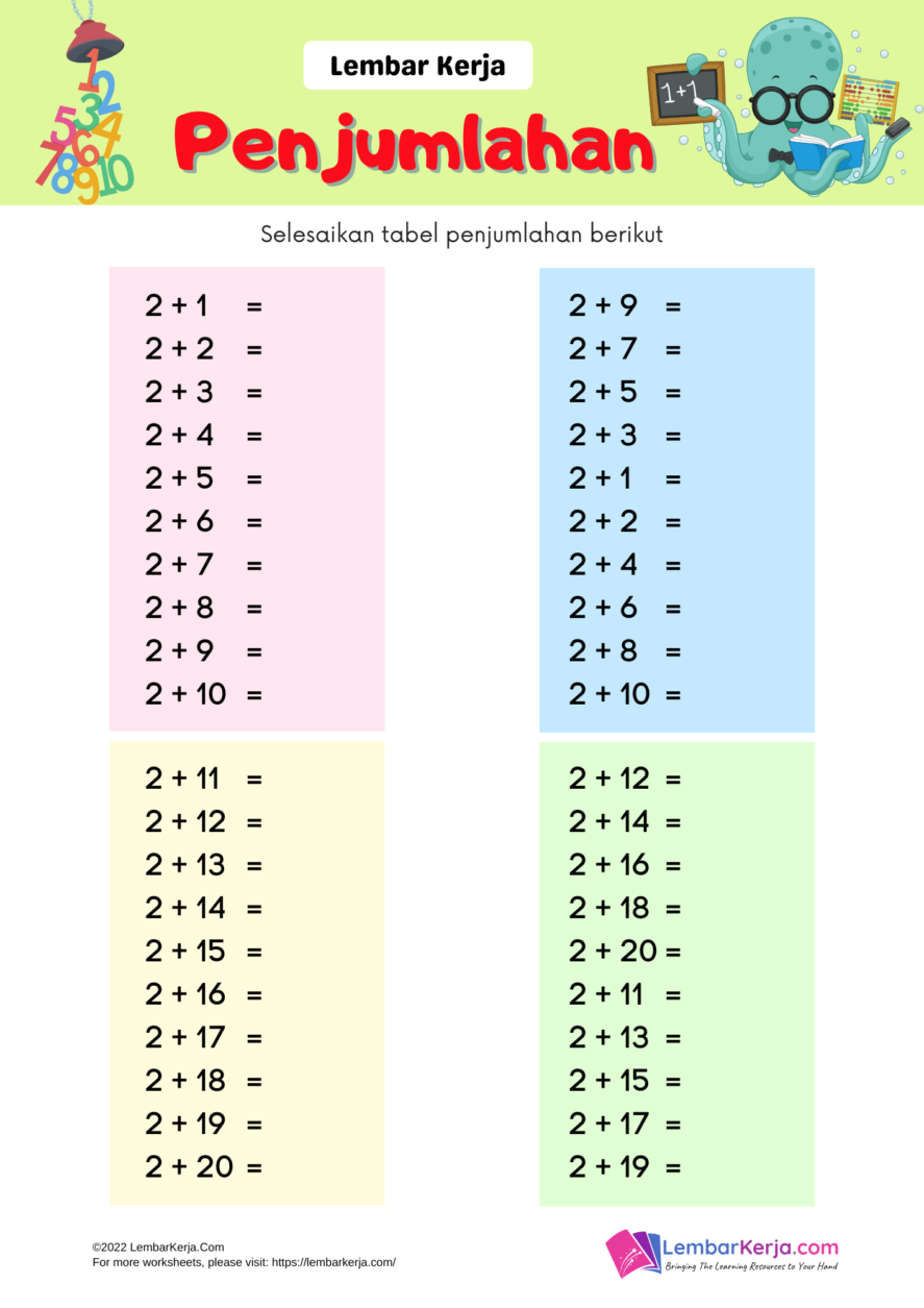 Penjumlahan Untuk Anak Tk Lembar Kerja Matematika Penjumlahan Dan