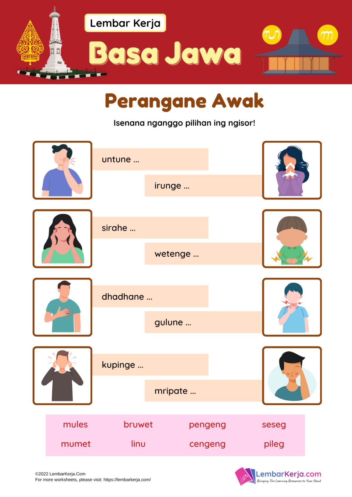 Basa Jawa: Perangane Awak (2) - LembarKerja.Com