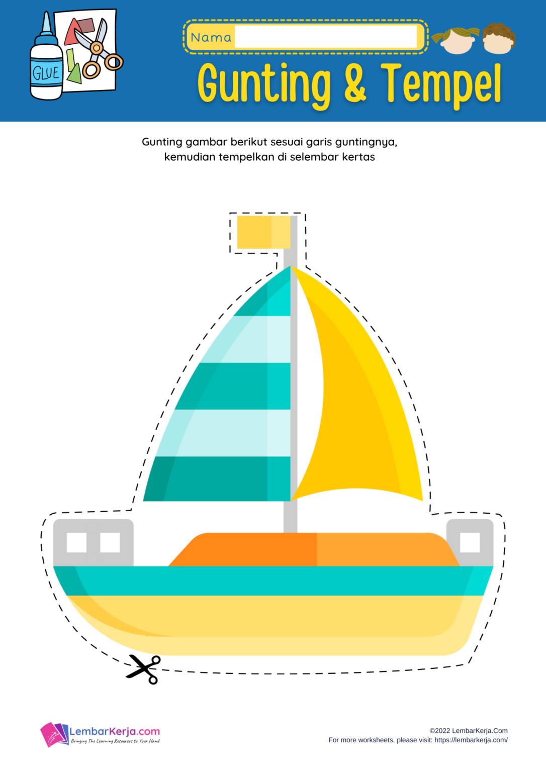Gunting Tempel: Perahu Layar - LembarKerja.Com