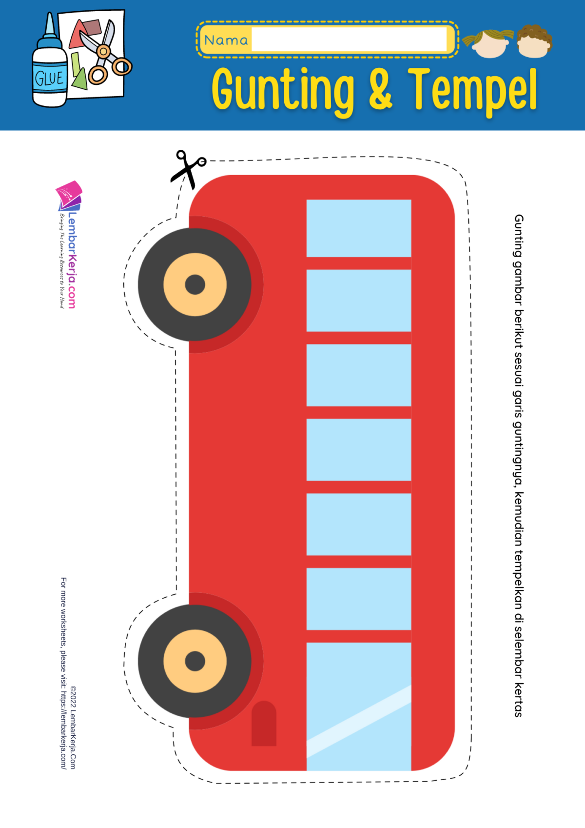 Gunting Tempel: Bus - LembarKerja.Com