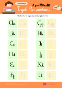 Menulis Huruf Tegak Bersambung - LembarKerja.Com