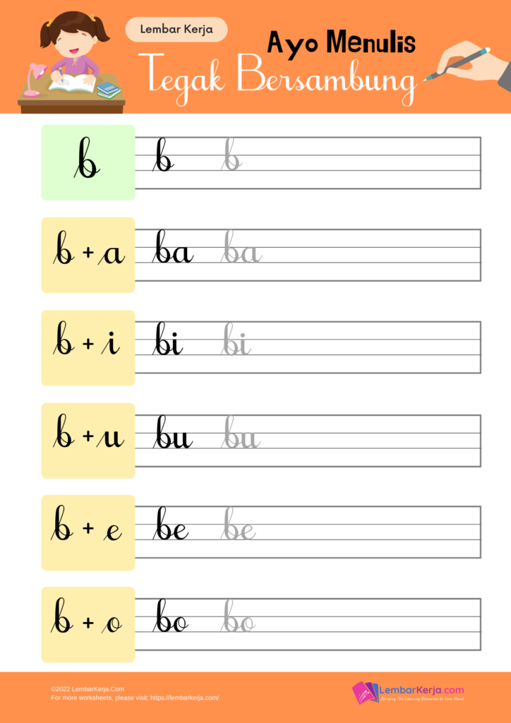 Menulis Tegak Bersambung: Huruf B - LembarKerja.Com