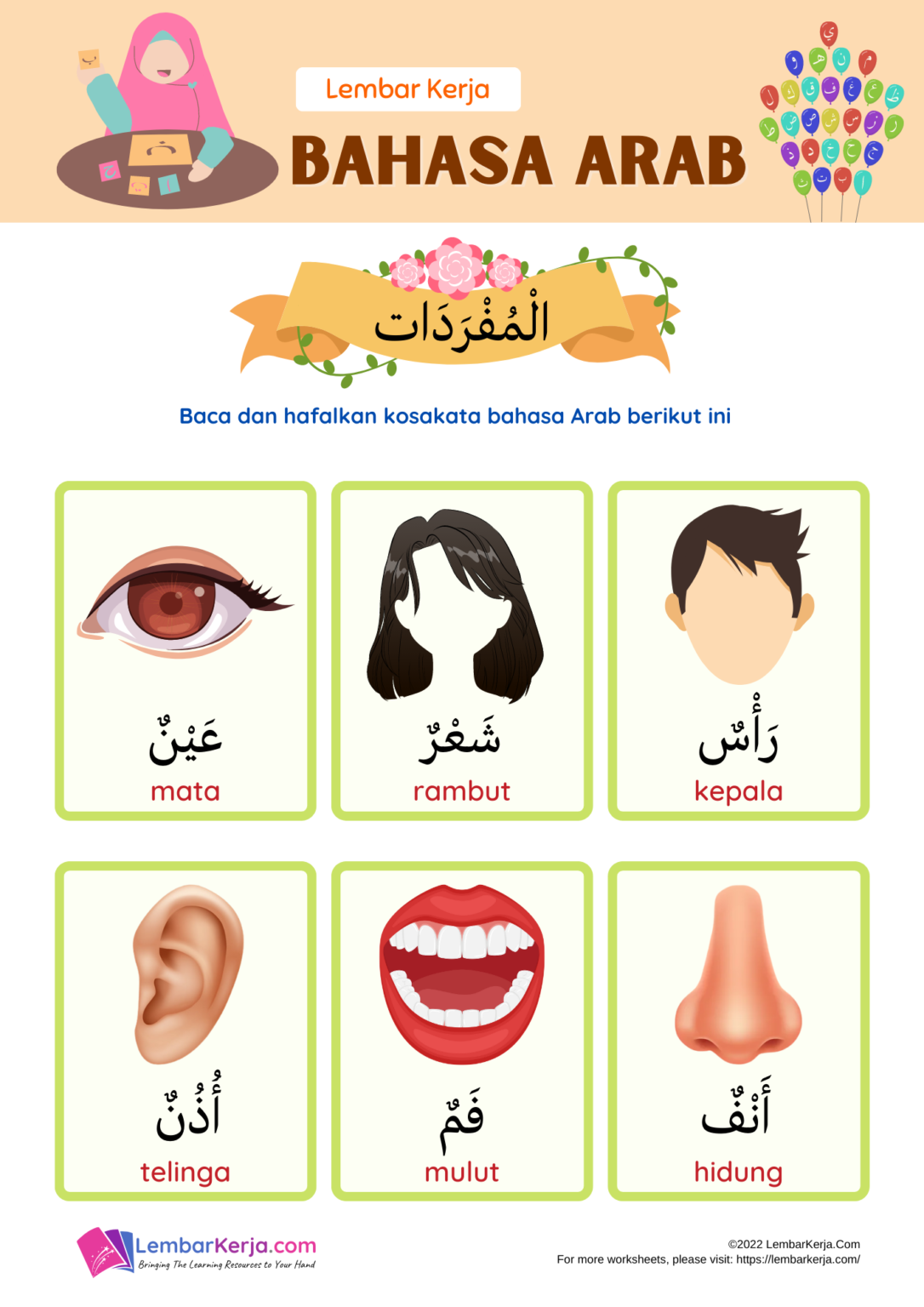 Bahasa Arab: Anggota Tubuh (1) - LembarKerja.Com