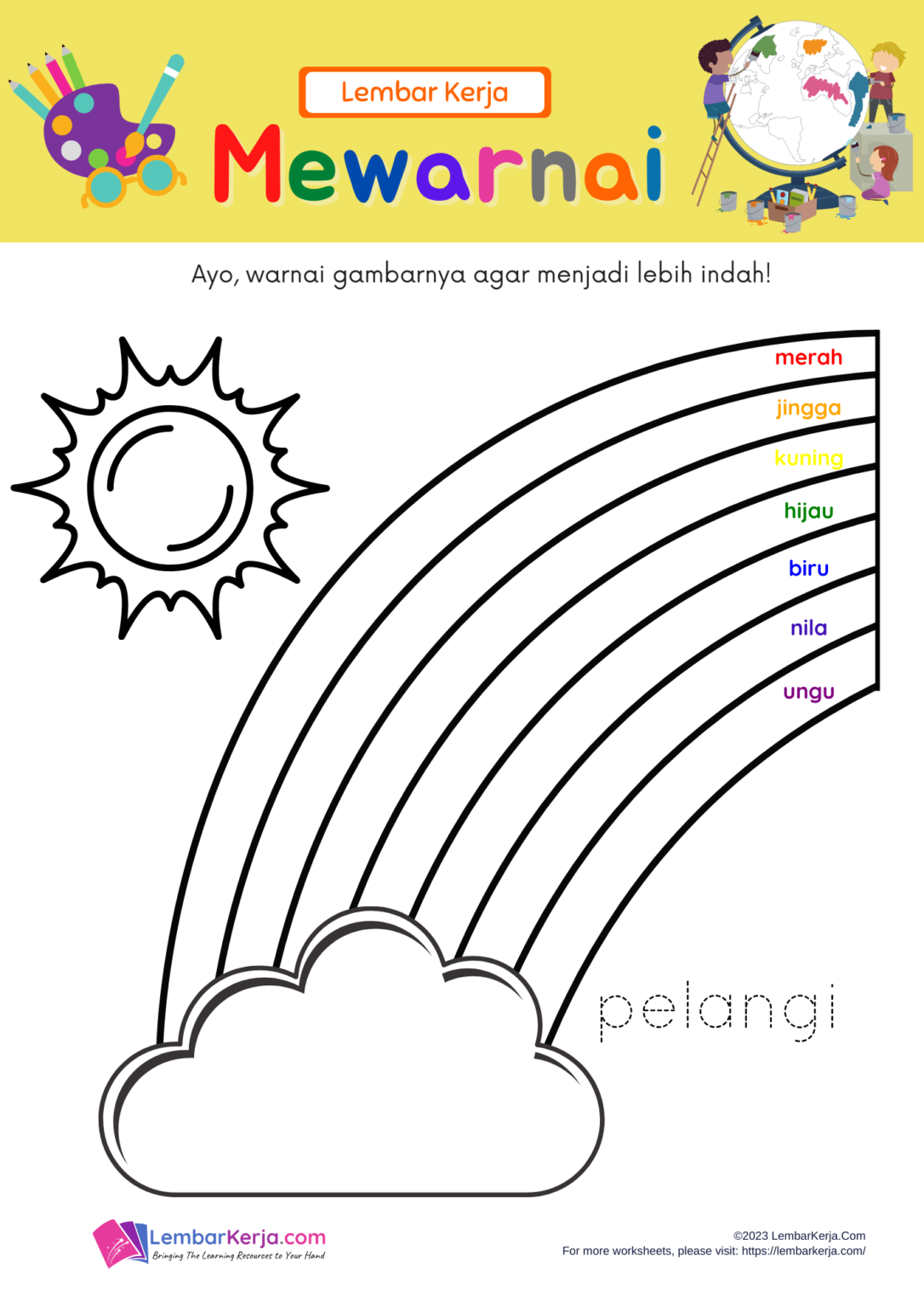 Mewarnai Pelangi Lembarkerja Com