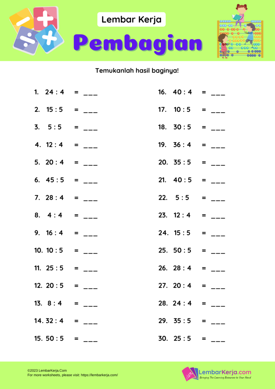 Worksheet Soal Cerita Pembagian Untuk Anak Kelas 2 SD | www.homillux.com