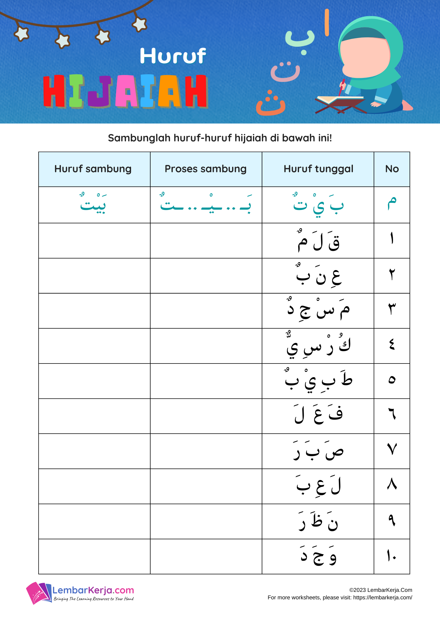 Menulis Hijaiah Bersambung (1) - LembarKerja.Com