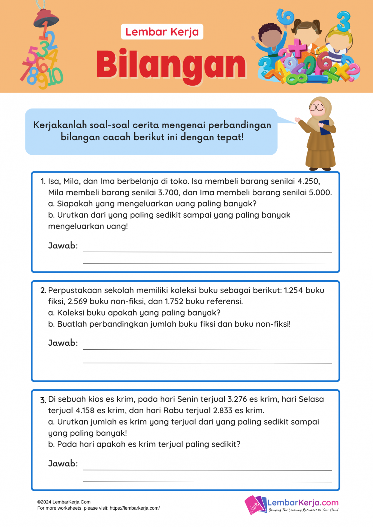 Membandingkan & Mengurutkan Bilangan Cacah - LembarKerja.Com